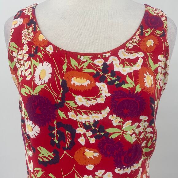 Vintage 90s Esprit Graphic Floral Print Mini Shift Dress Scoop Neck Red Womens 8 - Picture 3 of 8